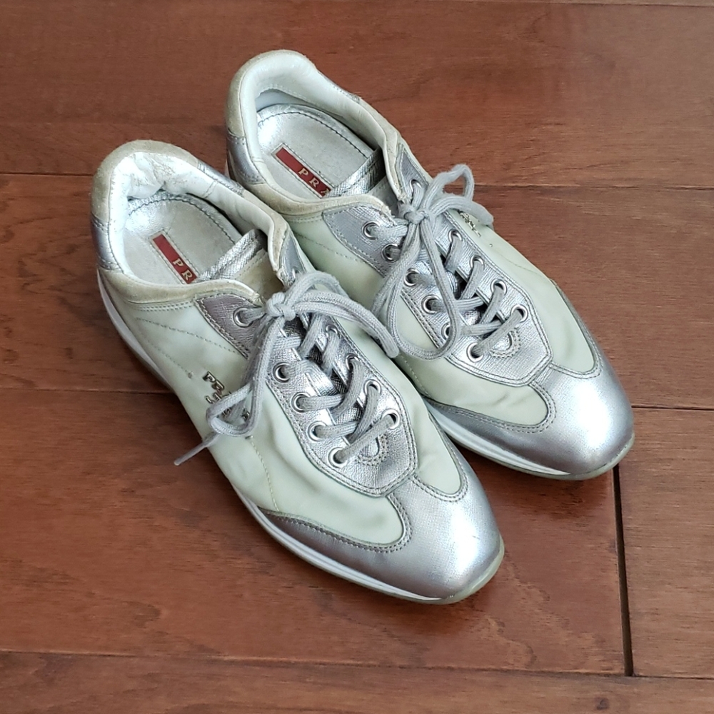 Prada Mint & Silver Sneakers
